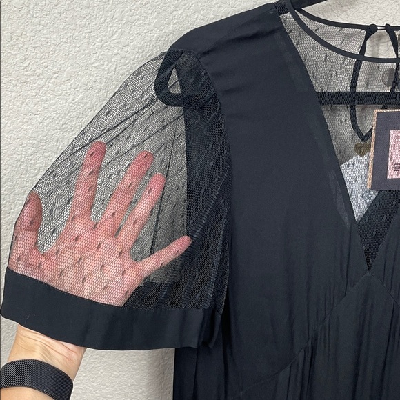 NWT Twinset Short Sleeve Flounce Mini Dress Black Swiss Dot Illusion Sz 42 - Picture 5 of 16